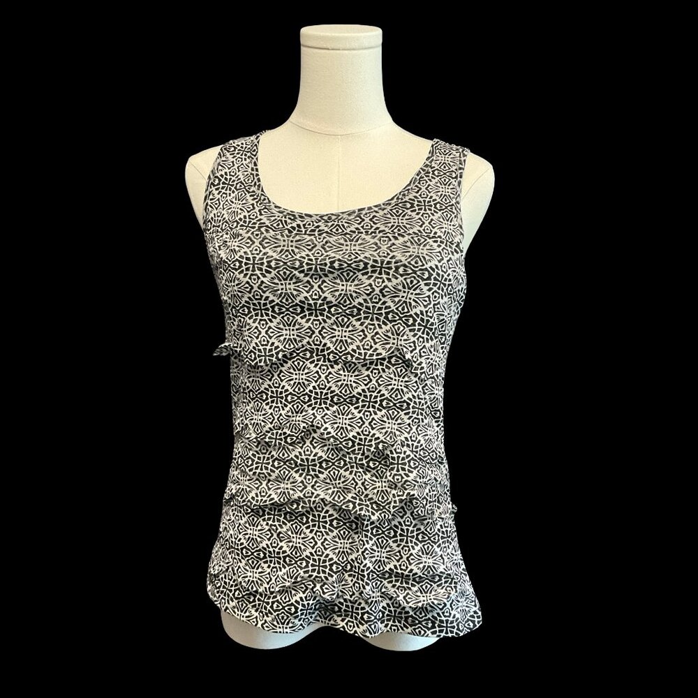 Grey/Black Graphic Print Sleeveless Tiered Ruffle Top